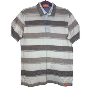 Pauri & Casati Men's Size Large Gray White Striped Short Sleeve Polo